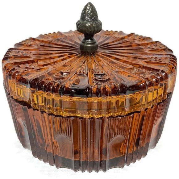 Indiana Glass Amber Colored Divided Candy Dish With Acorn Finial 6" x 3" - Picture 1 of 9